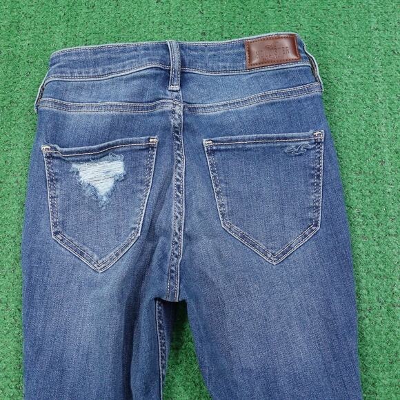HOLLISTER CALIFORNIA HIGH RISE SUPER SKINNY DISTRESSED DENIM BLUE JEANS 0S 24X26 - Picture 6 of 9
